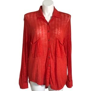 FREE‎ PEOPLE ORANGE OVERSIZED BUTTON UP SHIRT